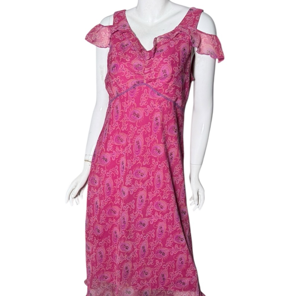 Vintage 90s I.V.Y. Pink Paisley‎ floral Midi Dress 16 Fairycore open shoulder